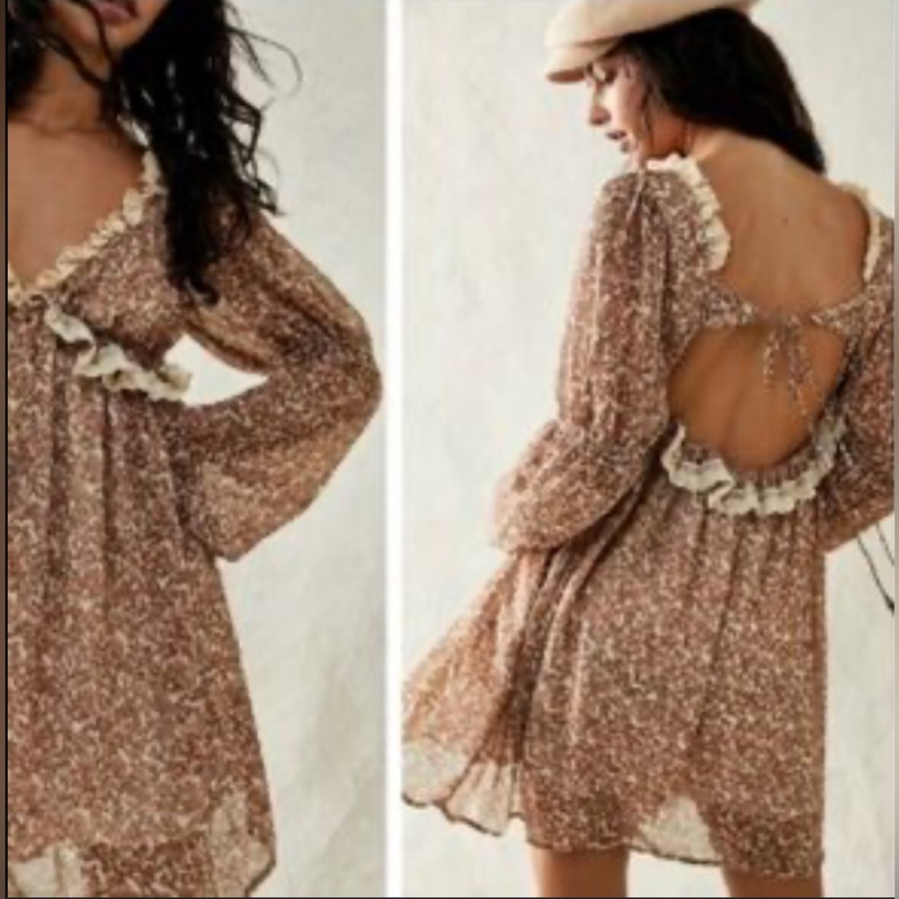 Free People Sweet Darlin Mini Dress Ivory Combo Lace Ruffle Open Back S NWT $168